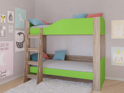 Кровать двухъярусная АСТРА 2 Сонома/Салатовый без ящика