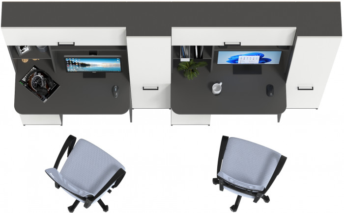 Два стола рабочих 6-0603 Альфа + два кресла 103 серых, цвет графит/белый, ШхГхВ 274х61х181 см., универсальная сборка