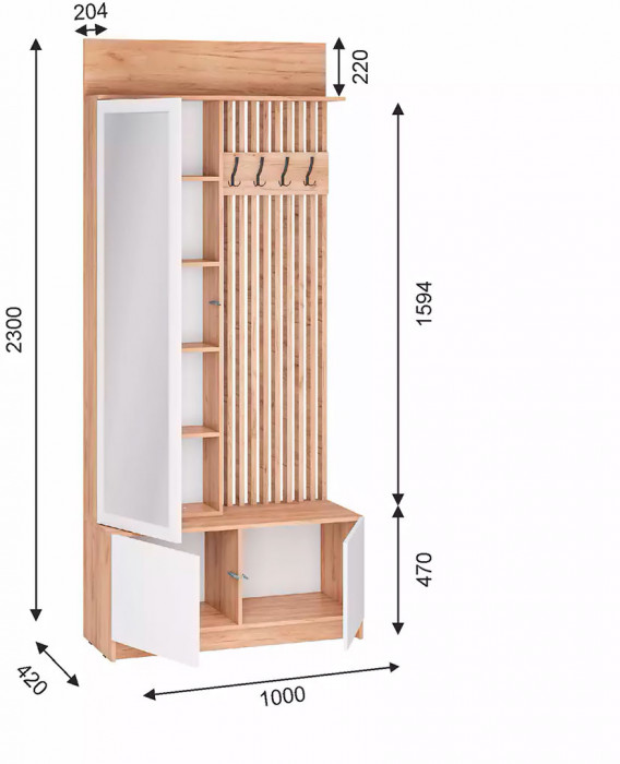 мс для прихожей Стоуби ВШ-1000 дуб крафт золотой/глянец белый