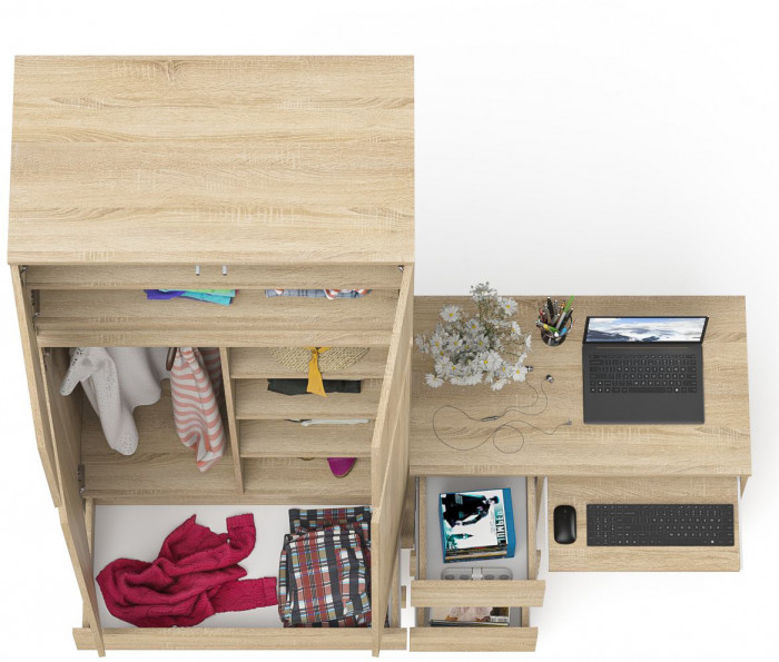 Мори компьютерный стол МС-6 левый + Шкаф МШ900.1 + Антресоль МА900.1, дуб сонома