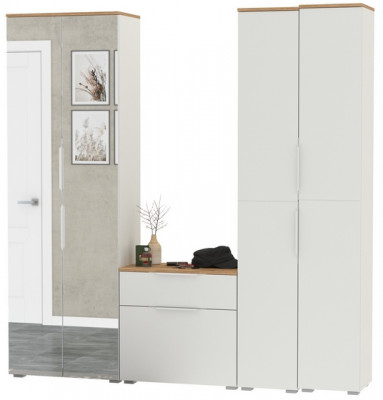 Октава Прихожая 28, белый шагрень/дуб крафт золотой/фасады МДФ белый шагрень