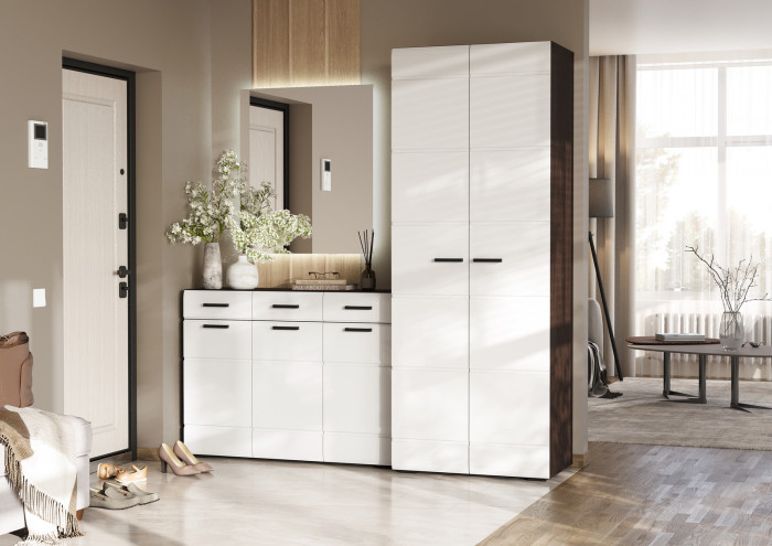 ЛИБЕРТИ ШК 01 Шкаф 400 (400х2100х500) Фасад МДФ БЕЛЫЙ ГЛЯНЕЦ/Корпус ВЕНГЕ