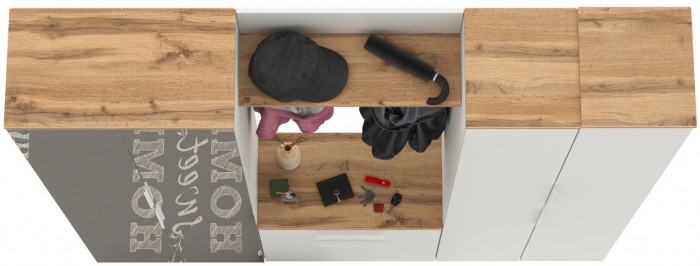 Октава Прихожая 29, цвет белый шагрень/дуб крафт золотой/фасады МДФ белый шагрень, ШхГхВ 193,7х35,4х197,6 см., универсальная сборка