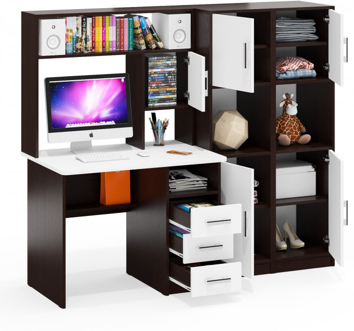 С-МД-СК9 Компоновка № 02, цвет венге/белый шагрень, ШхГхВ 188х70х160 см., НЕ универсальная сборка