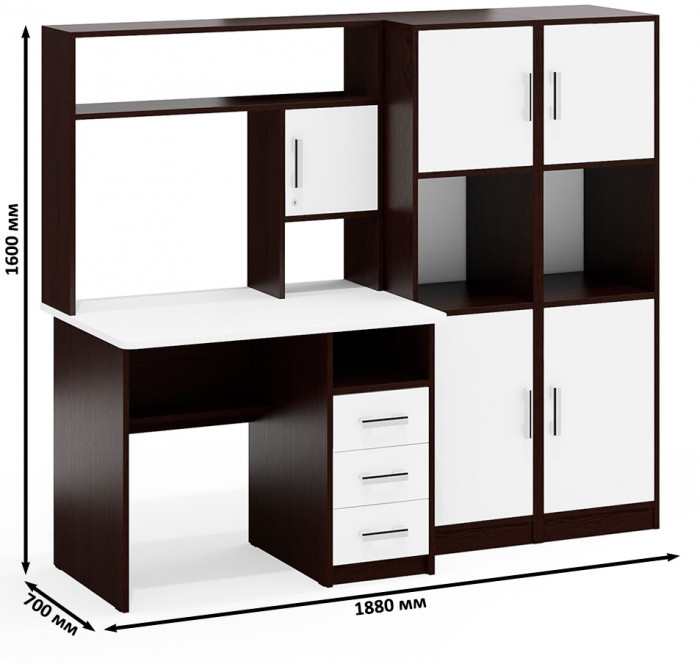 С-МД-СК9 Компоновка № 02, цвет венге/белый шагрень, ШхГхВ 188х70х160 см., НЕ универсальная сборка