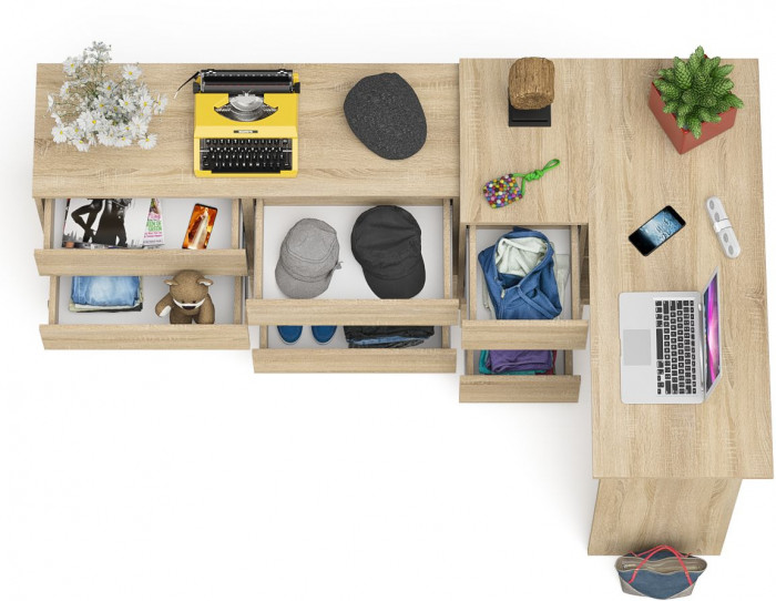 Мори компьютерный стол МС-16 левый + Комод МК1200.6, дуб сонома