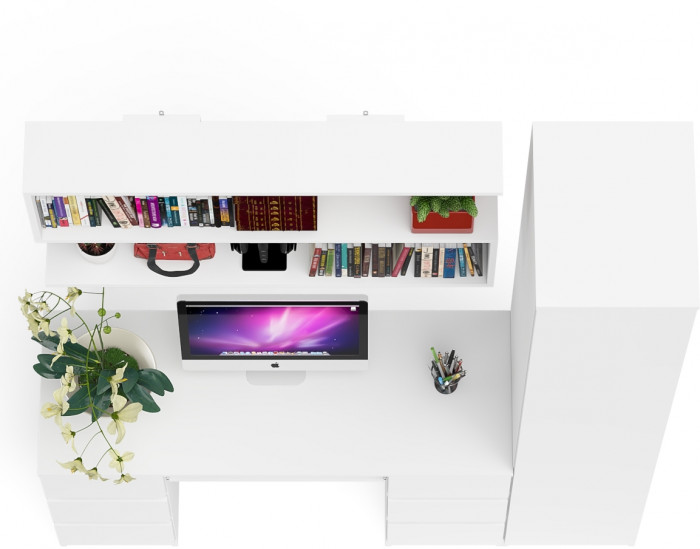 Мори компьютерный стол МС-2 + Пенал МШ400.1 + Полка 1200, белый