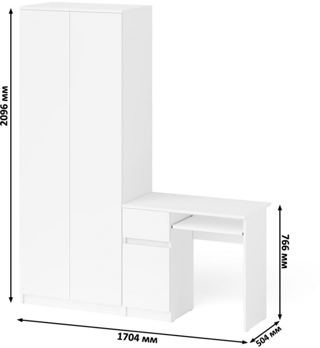 Мори Стол компьютерный МС-1 левый + Шкаф МШ800.1, цвет белый, ШхГхВ 170,4х50,4х209,6 см., выдвижной ящик слева, НЕ универсальная сборка