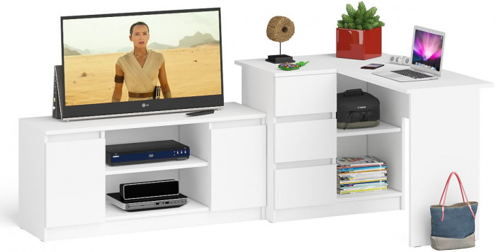 Мори Стол компьютерный МС-16 левый + Тумба МТВ1200.1, цвет белый, ШхГхВ 244,8х84,9х76,6 см., выдвижные ящики слева, НЕ универсальная сборка