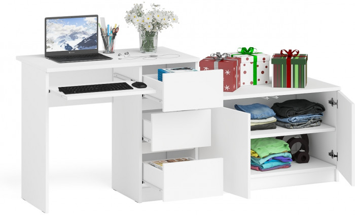 Мори Стол компьютерный МС-6 правый + Тумба МА900.1, цвет белый, ШхГхВ 180,4х50,4х76,6 см., выдвижные ящики справа, НЕ универсальная сборка