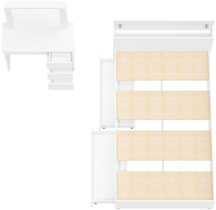 Ксения Кровать с ящиками 1200 + Стол косметический с подсветкой Сура, белый