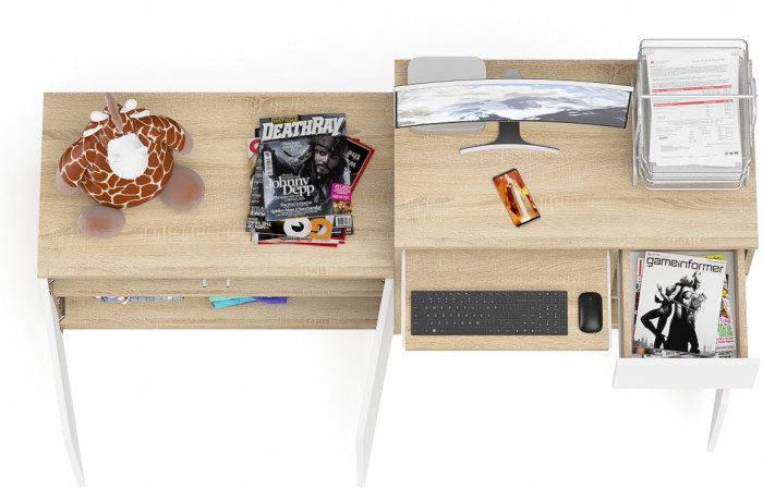 Мори компьютерный стол МС-1 правый + Тумба МА900.1, дуб сонома/белый