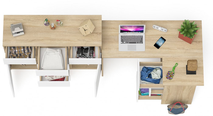 Мори компьютерный стол МС-16 правый + Комод МК1200.4, дуб сонома/белый