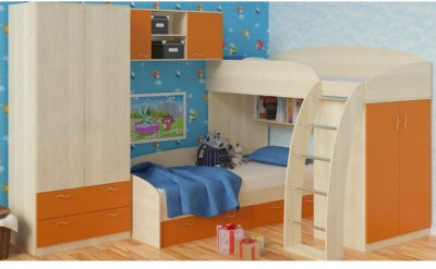 Модульная детская Соня (Соня 1 + Соня 2 + Соня 3), Дуб молочный / Оранжевый
