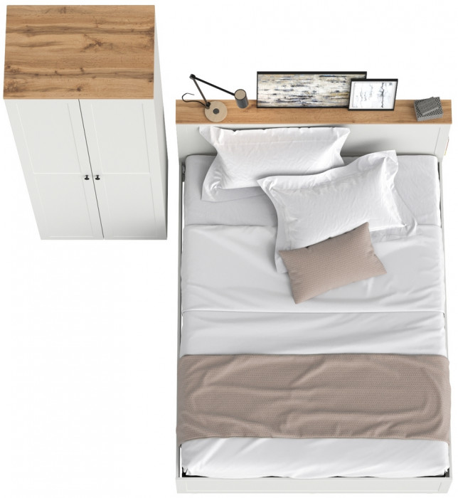 Остин 11.53 Кровать + ортопед + 13.224 Шкаф, белый шагрень/дуб крафт золотой