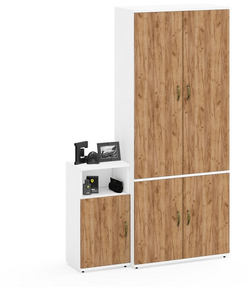 Лидер-8 Шкаф МД 20Б + Тумба МД 3.19, цвет белый шагрень/крафт золото, ШхГхВ 120х37,5х190 см., НЕ универсальная сборка