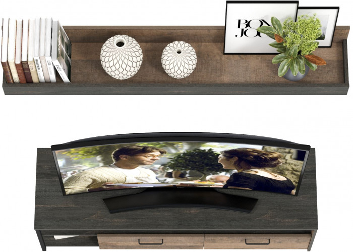 Трувор 13.70 Тумба под ТВ + 15.60 Полка, цвет дуб гранж песочный/интра, ШхГхВ 149,8х45,4х195 см., универсальная сборка