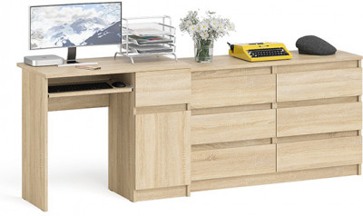 Мори компьютерный стол МС-1 правый + Комод МК1200.6, дуб сонома