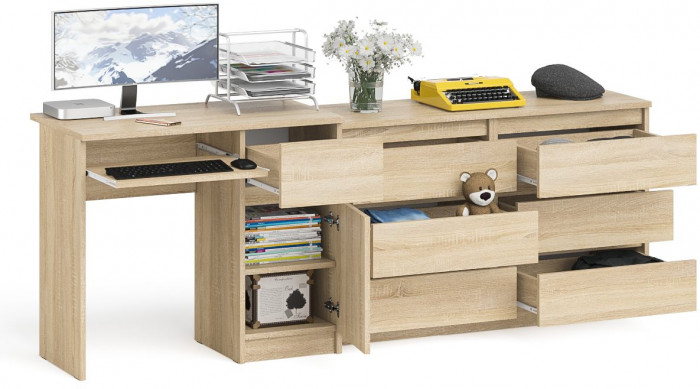 Мори компьютерный стол МС-1 правый + Комод МК1200.6, дуб сонома