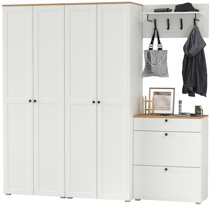 Остин Прихожая 29, белый шагрень/дуб крафт золотой