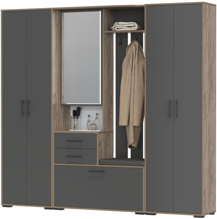 Прихожая Домино 4, дуб крафт табачный/графит