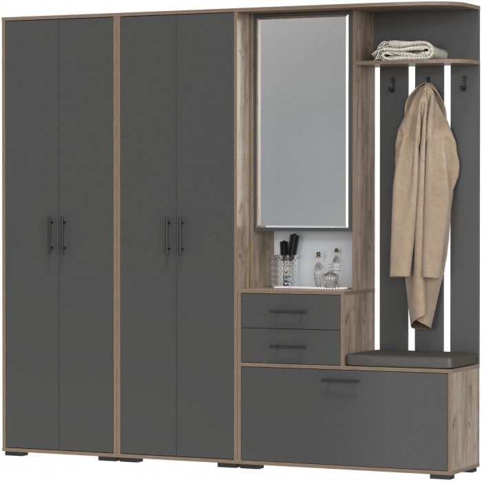 Прихожая Домино 4, дуб крафт табачный/графит