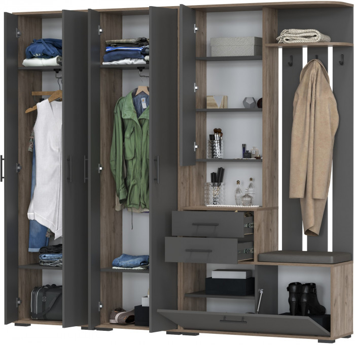 Прихожая Домино 4, дуб крафт табачный/графит