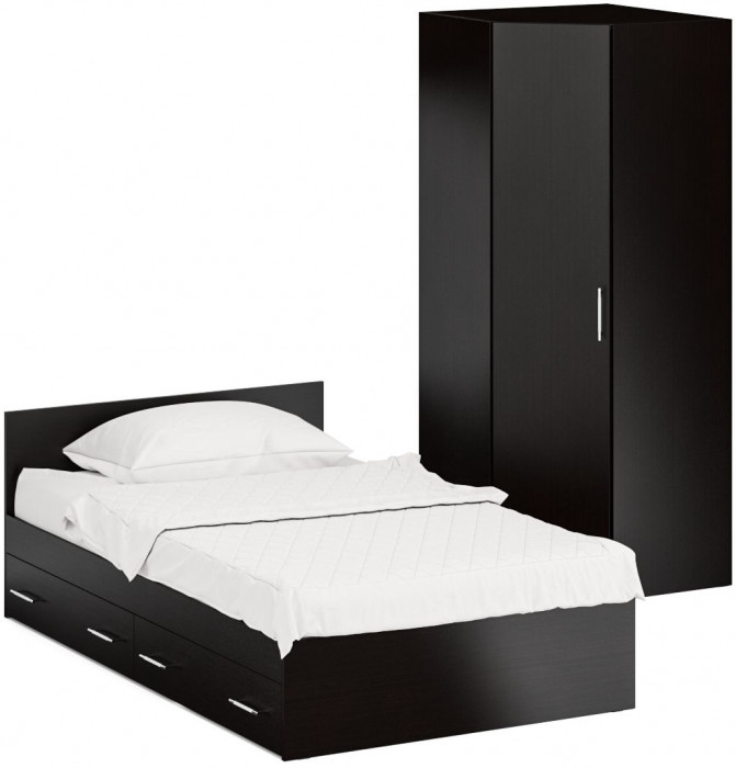 Кровать с ящиками 1200 + угловой шкаф Стандарт, венге