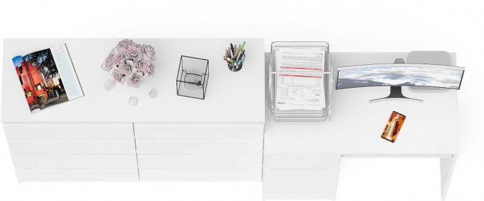 Мори компьютерный стол МС-1 левый + Комод МК1200.8, белый