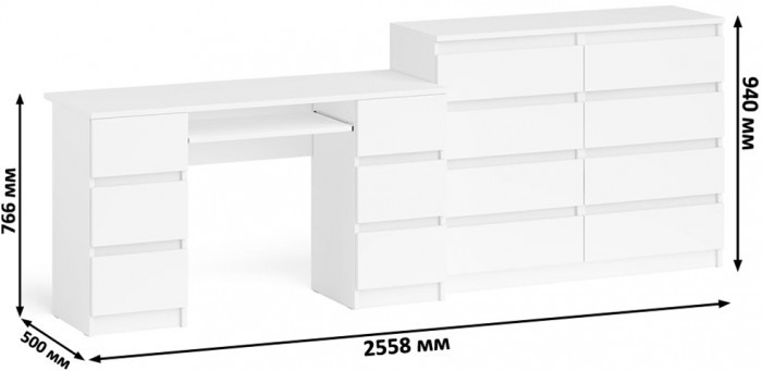 Мори компьютерный стол МС-2 + Комод МК1200.8, белый