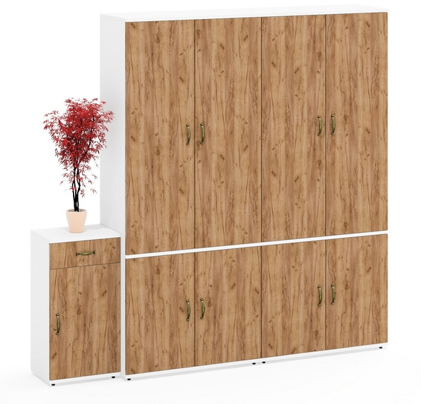 Лидер-8 Шкаф МД 20Б + Шкаф МД 20Б + Тумба МД 3.15, цвет белый шагрень/крафт золото, ШхГхВ 200х37,5х190 см., НЕ универсальная сборка