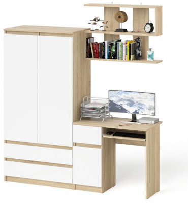 Мори Стол компьютерный МС-1 левый + Шкаф МШ900.1 + Полка 900, цвет дуб сонома/белый, ШхГхВ 180,4х50,4х209,6 см., НЕ универсальная сборка