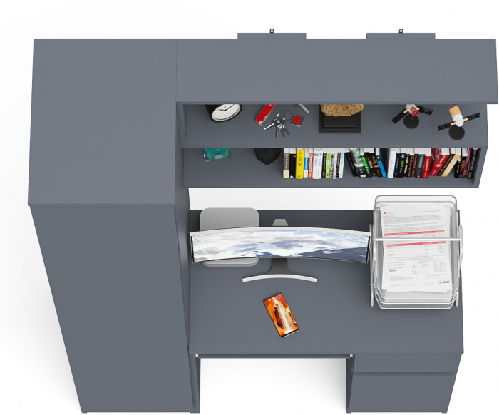 Мори Стол компьютерный МС-1 правый + Пенал МШ400.1 + Полка 900, цвет графит, ШхГхВ 130,4х50,4х209,6 см., НЕ универсальная сборка