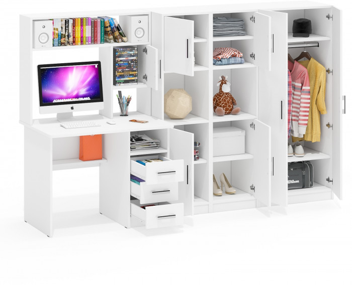 С-МД-СК9 Компоновка № 03, цвет белый шагрень, ШхГхВ 258х70х160 см., НЕ универсальная сборка