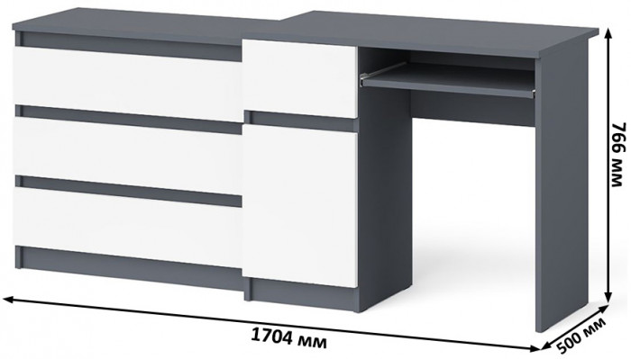 Мори Стол компьютерный МС-1 левый + Комод МК800.1, цвет графит/белый, ШхГхВ 170,4х50х76,6 см., выдвижной ящик слева, НЕ универсальная сборка