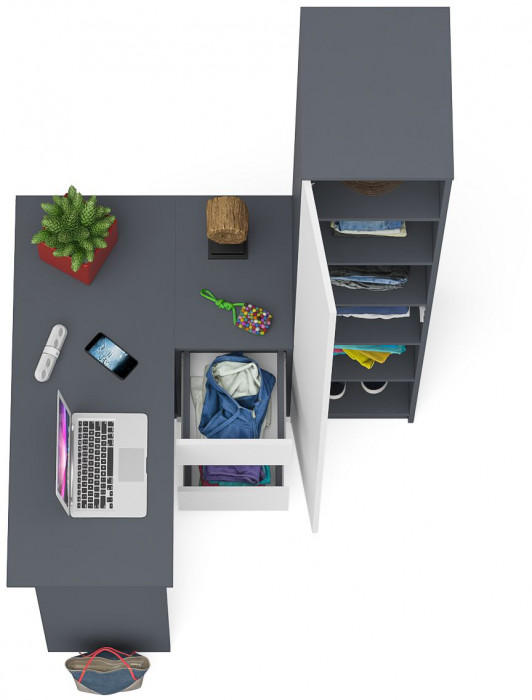 Мори Стол компьютерный МС-16 правый + Пенал МШ400.1, цвет графит/белый, ШхГхВ 164,8х84,9х209,6 см., выдвижные ящики справа, НЕ универсальная сборка