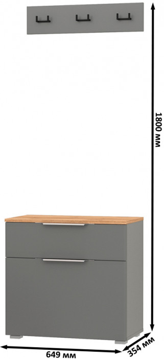 Октава 16.127 Тумба для обуви + 15.14.02 Вешалка, серый графит/дуб крафт золотой/фасады МДФ серый графит