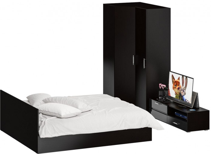 Спальня Стандарт 4-1800, венге/фасады ТВ тумбы МДФ чёрный глянец