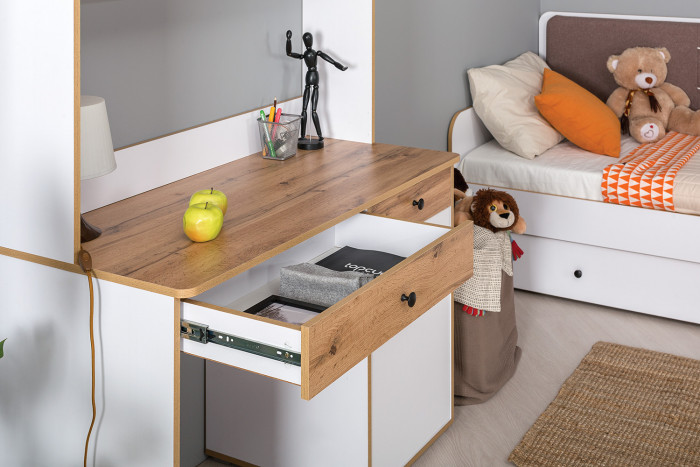 Вуди письменный стол 12.42 + 2хПолка 15.46, белый премиум/дуб крафт золотой