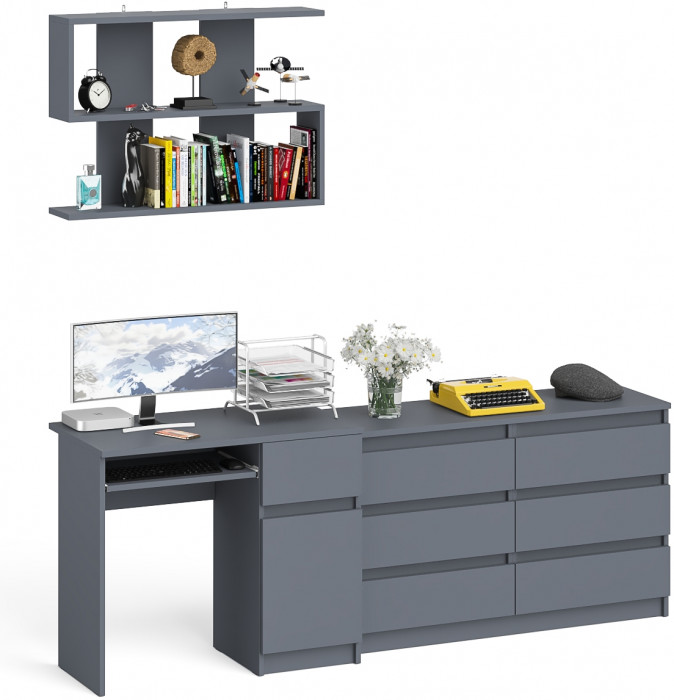 Мори компьютерный стол МС-1 правый + Комод МК1200.6 + Полка 900, графит