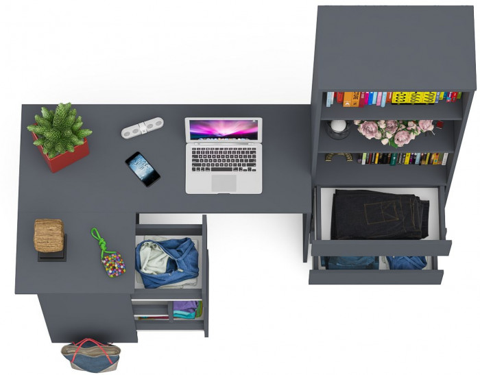 Мори компьютерный стол МС-16 левый + Стеллаж МСТ600.3, графит