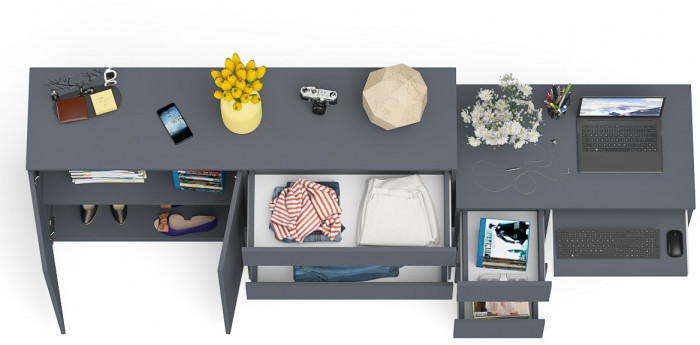 Мори компьютерный стол МС-6 левый + Комод МК1600.1, графит