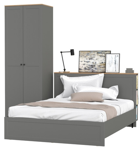 Остин 11.53 Кровать + ортопед + 13.224 Шкаф, серый графит/дуб крафт золотой