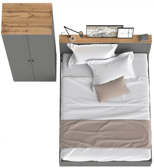 Остин 11.53 Кровать + ортопед + 13.224 Шкаф, серый графит/дуб крафт золотой