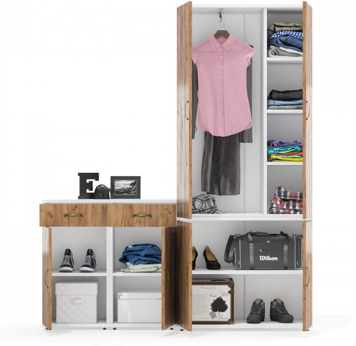 Лидер-8 Шкаф МД 20Б + Тумба МД 3.15 + Тумба МД 3.15, белый шагрень/крафт золото