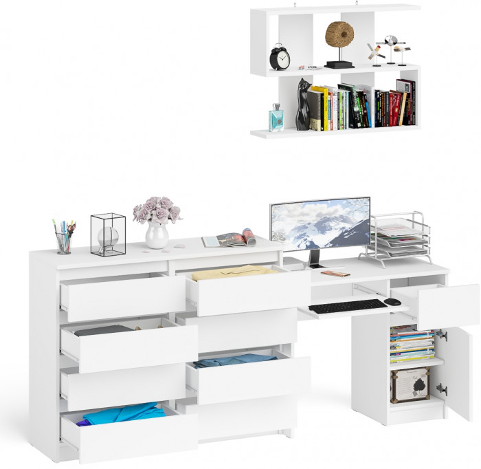 Мори компьютерный стол МС-1 правый + Комод МК1200.8 + Полка 900, белый