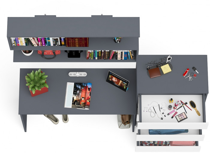 Мори письменный стол МСП1200.1 + Комод МК700.5 + Полка 1200, графит/белый