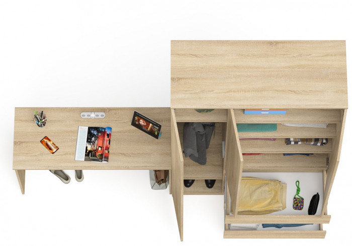 Мори Стол письменный МСП1200.1 + Шкаф МШ1200.1, цвет дуб сонома, ШхГхВ 240,8х50,4х209,6 см., универсальная сборка