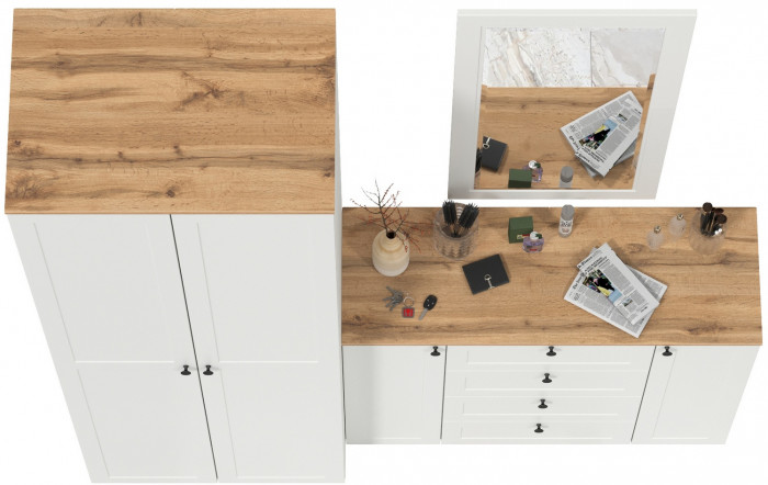 Остин Прихожая 14, цвет белый шагрень/дуб крафт золотой, ШхГхВ 200х54,3х229,6 см., универсальная сборка