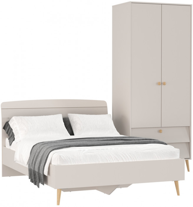 Афина Спальня Кровать 1400 + Шкаф 2-х дверный, кашемир серый